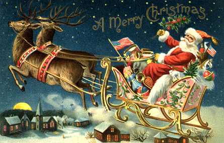 Santa on the slege of reindeers